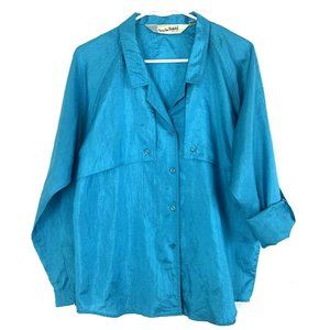 Diane von Furstenberg Size 10 Women's Button Down Shirt Long Sleeve Blue EUC